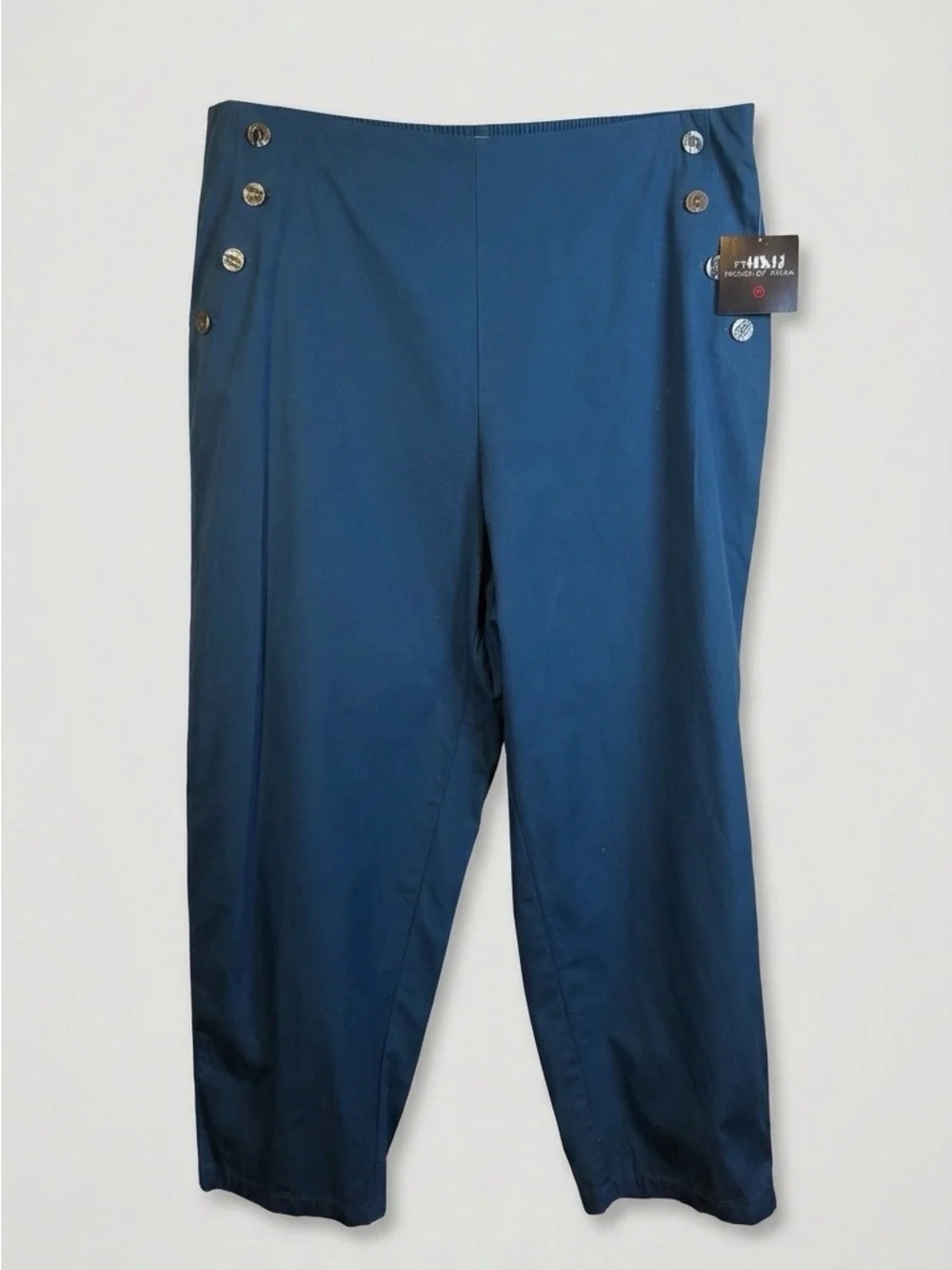House of Aama deep teal Pull Up Button-Accent Dress Pants. XXL